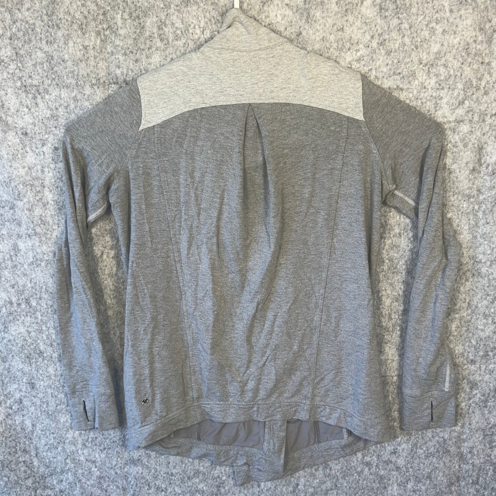 Lululemon Women's XL Grey Asymmetrical Draped Cowl Neck Wrap Jacket Thumbholes - Picture 2 of 10